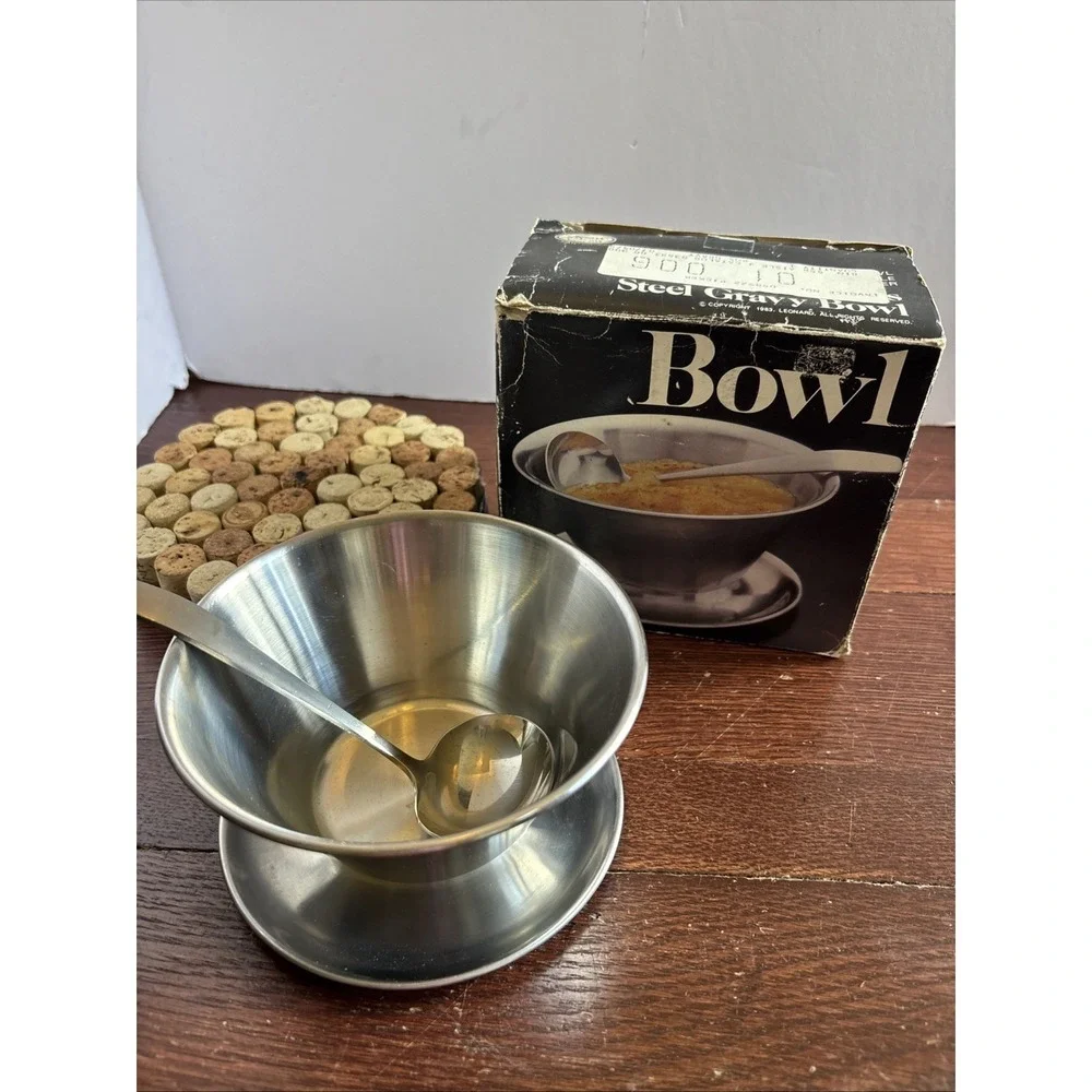 Vintage 1980s Leonard Brushed Stainless Steel Gravy Bowl 5 3/4